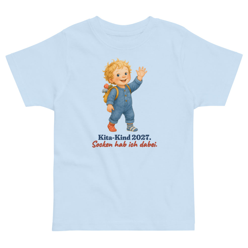 Kita-Kind 2027. Socken hab ich dabei. — Kleinkind-Shirt – Hellblau