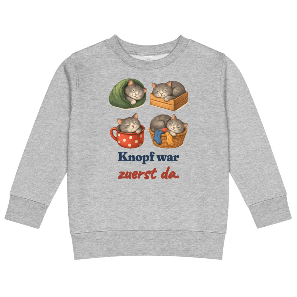 Knopf war zuerst da. — Kinder-Sweatshirt – Hellgrau meliert