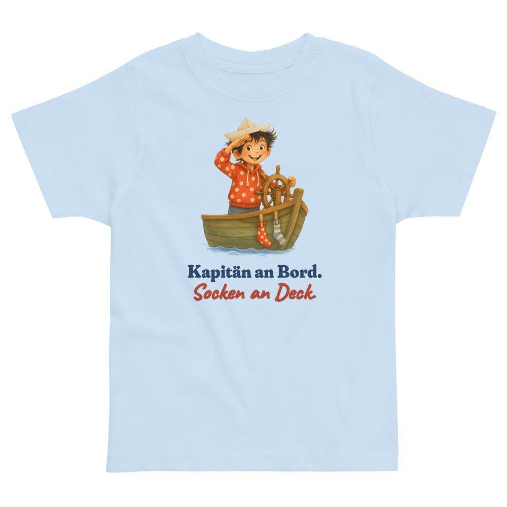 Kapitän an Bord. Socken an Deck. — Kleinkind-Shirt – Hellblau