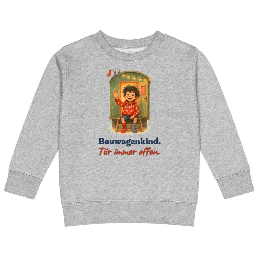 Bauwagenkind. Tür immer offen. — Kinder-Sweatshirt – Hellgrau meliert