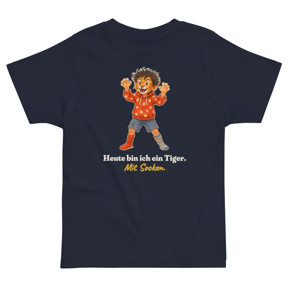 Heute bin ich ein Tiger. Mit Socken. — Kleinkind-Shirt – Nachtblau