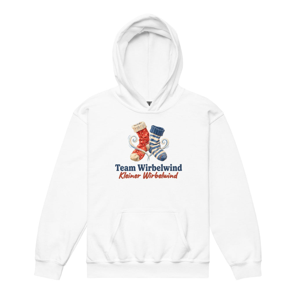Team Wirbelwind: Kleiner Wirbelwind — Kinder-Hoodie ohne Kordel – Produktfoto