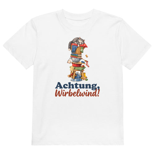 Achtung, Wirbelwind! — Bio-Kindershirt – Produktfoto