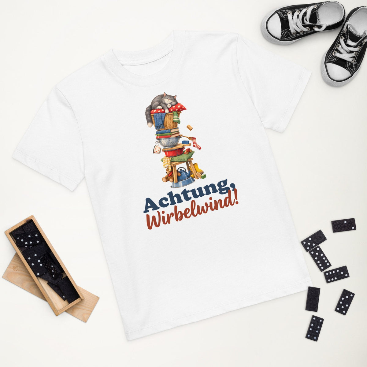 Achtung, Wirbelwind! — Bio-Kindershirt – Produktfoto