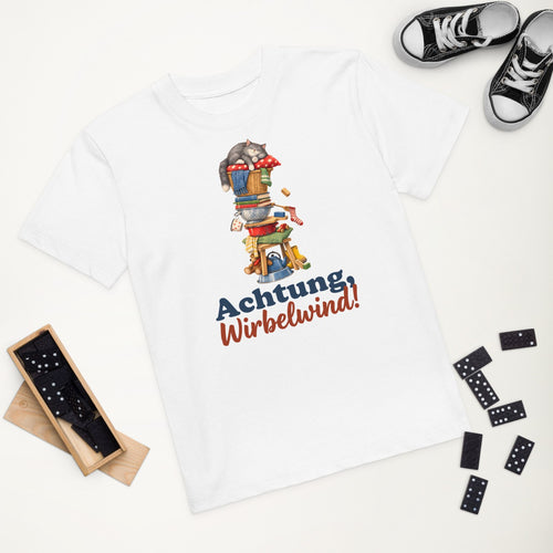 Achtung, Wirbelwind! — Bio-Kindershirt – Produktfoto