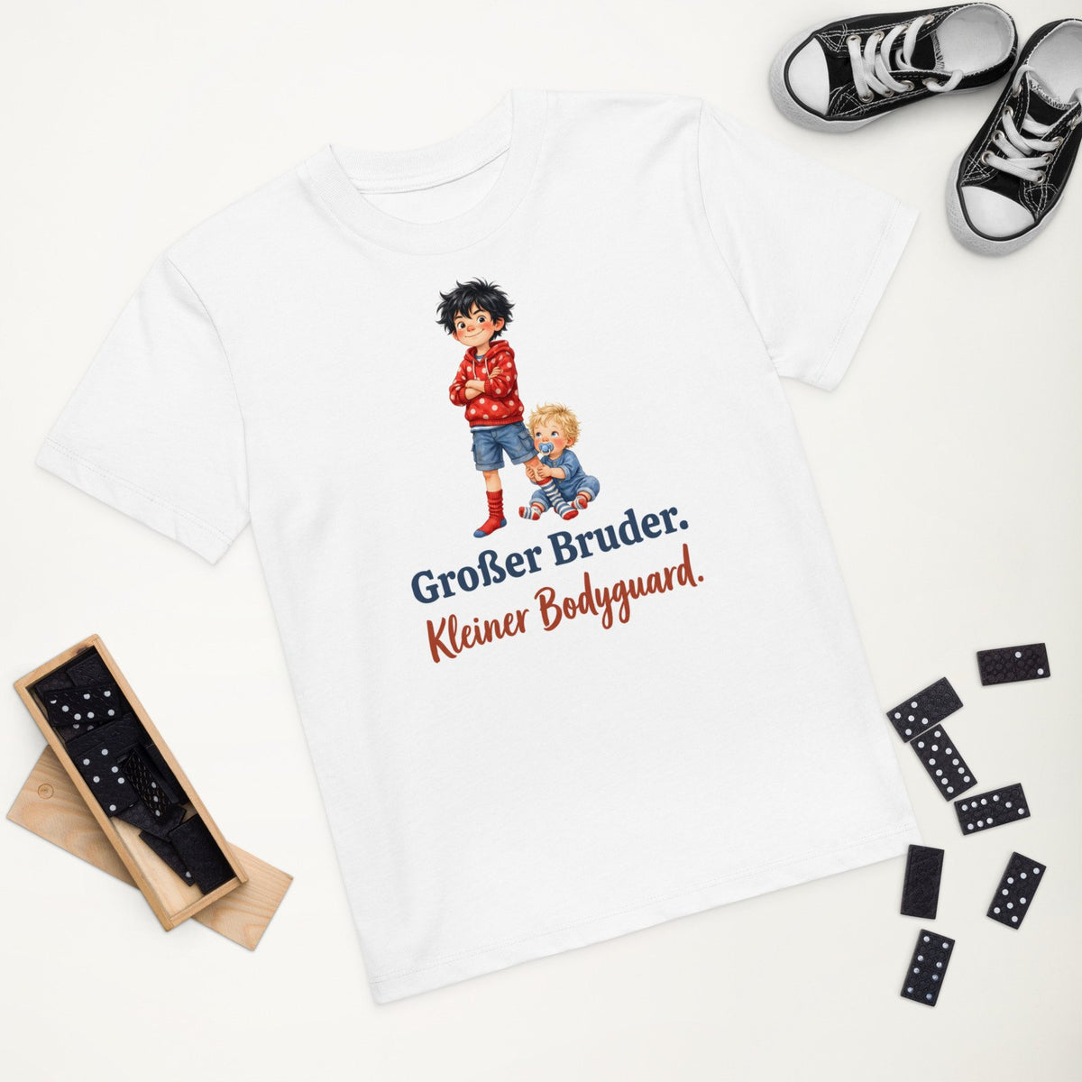 Großer Bruder. Kleiner Bodyguard. — Bio-Kindershirt – Produktfoto