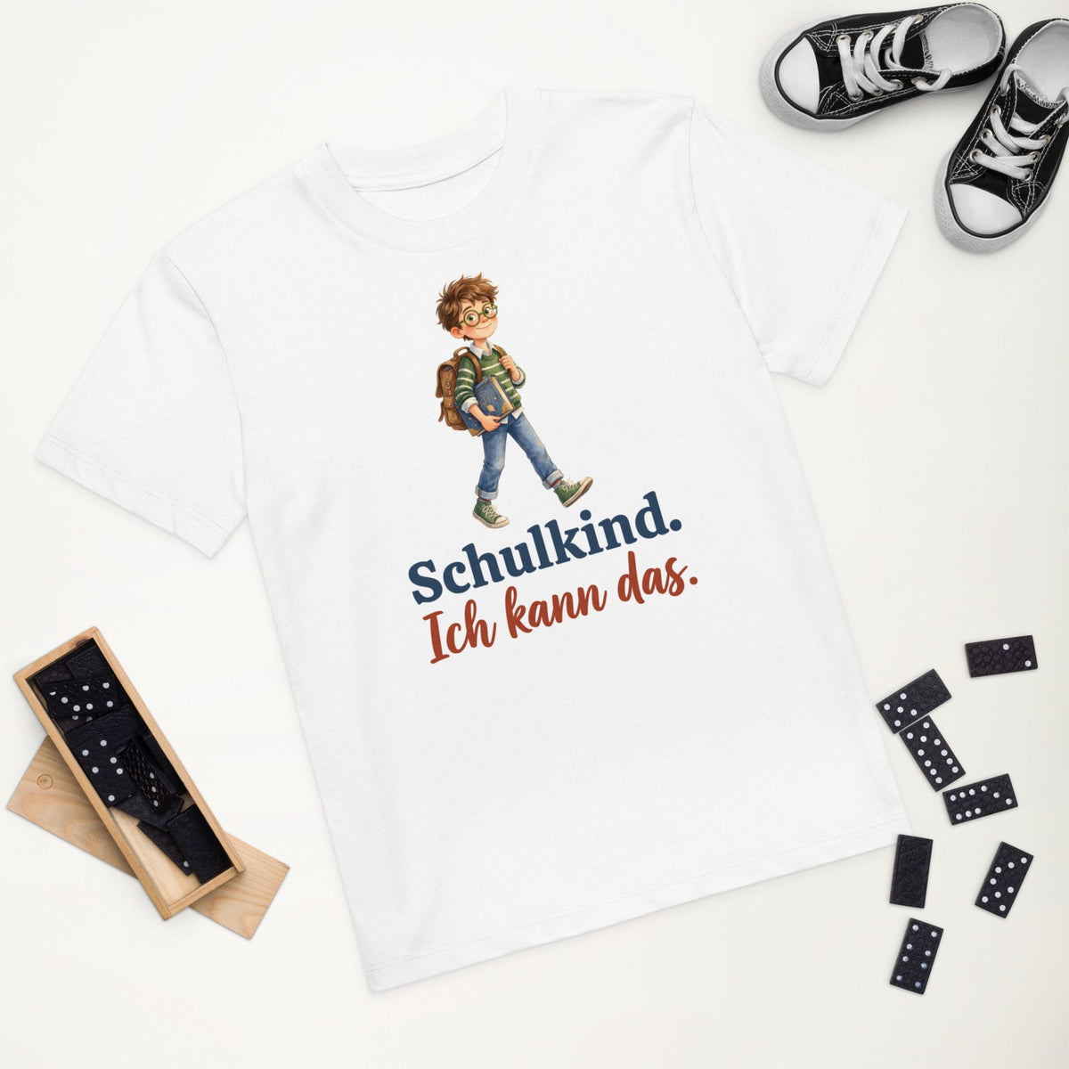 Schulkind. Ich kann das. — Bio-Kindershirt – Produktfoto