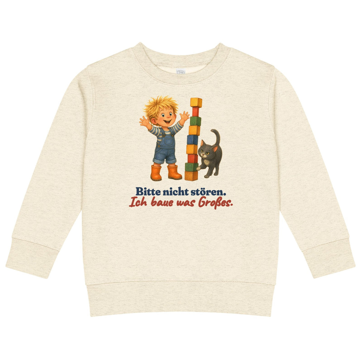 Bitte nicht stören. Ich baue was Großes. — Kinder-Sweatshirt – Produktfoto