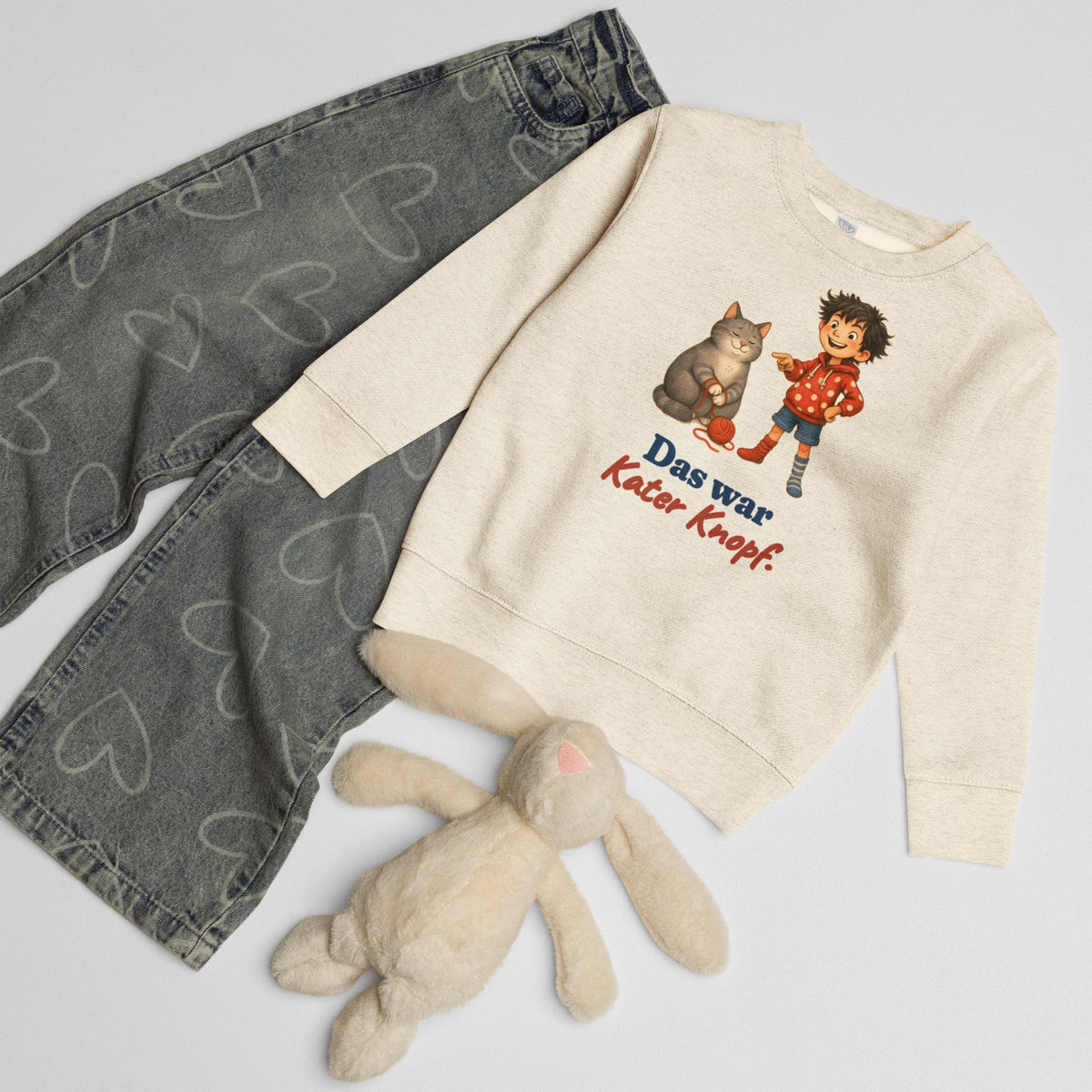 Das war Kater Knopf. — Kinder-Sweatshirt – Produktfoto