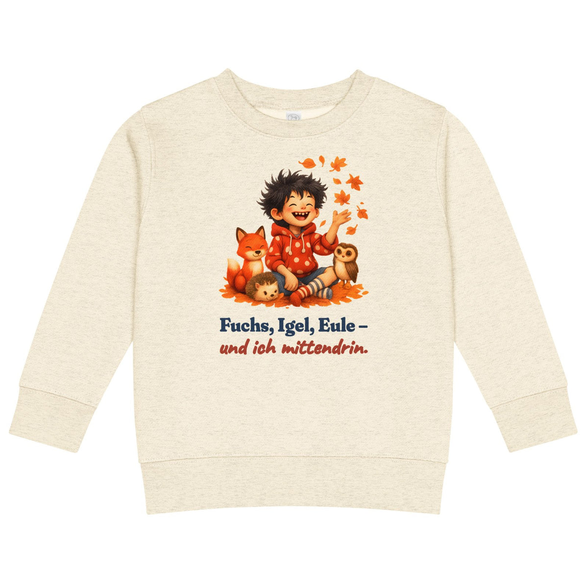 Fuchs, Igel, Eule – und ich mittendrin. — Kinder-Sweatshirt – Produktfoto