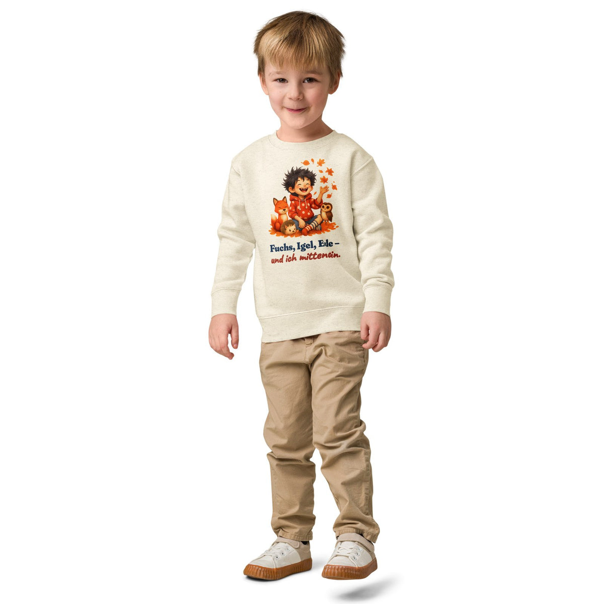 Fuchs, Igel, Eule – und ich mittendrin. — Kinder-Sweatshirt – Produktfoto