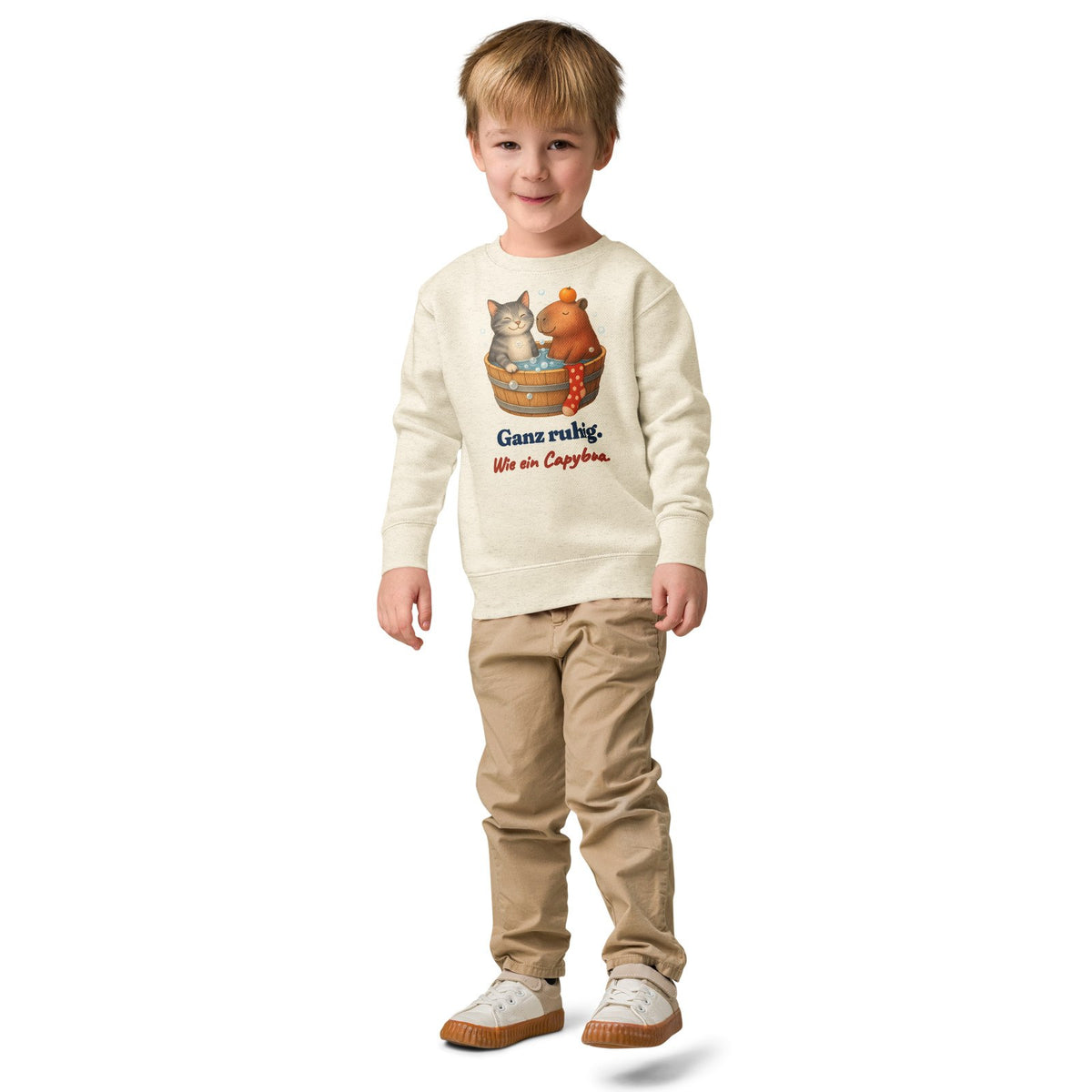 Ganz ruhig. Wie ein Capybara. — Kinder-Sweatshirt – Produktfoto