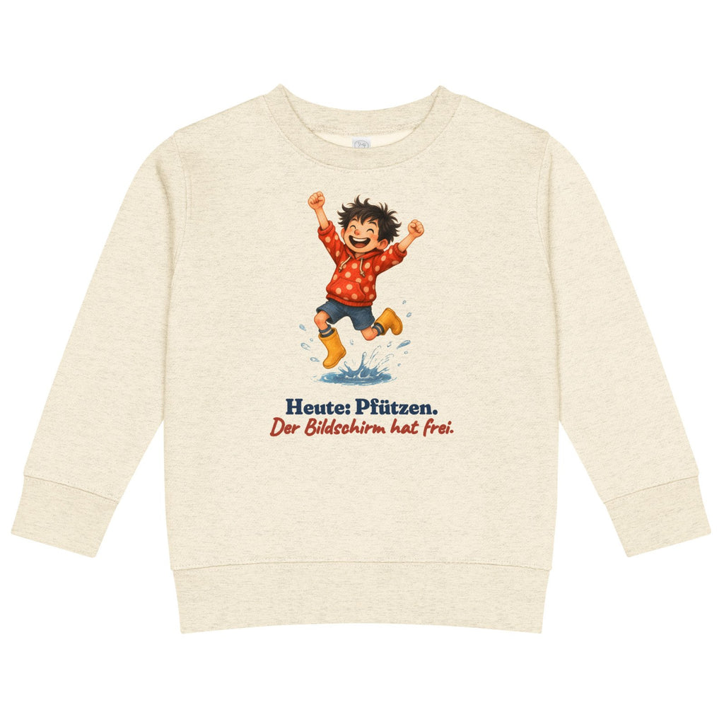 Heute: Pfützen. Der Bildschirm hat frei. — Kinder-Sweatshirt – Produktfoto