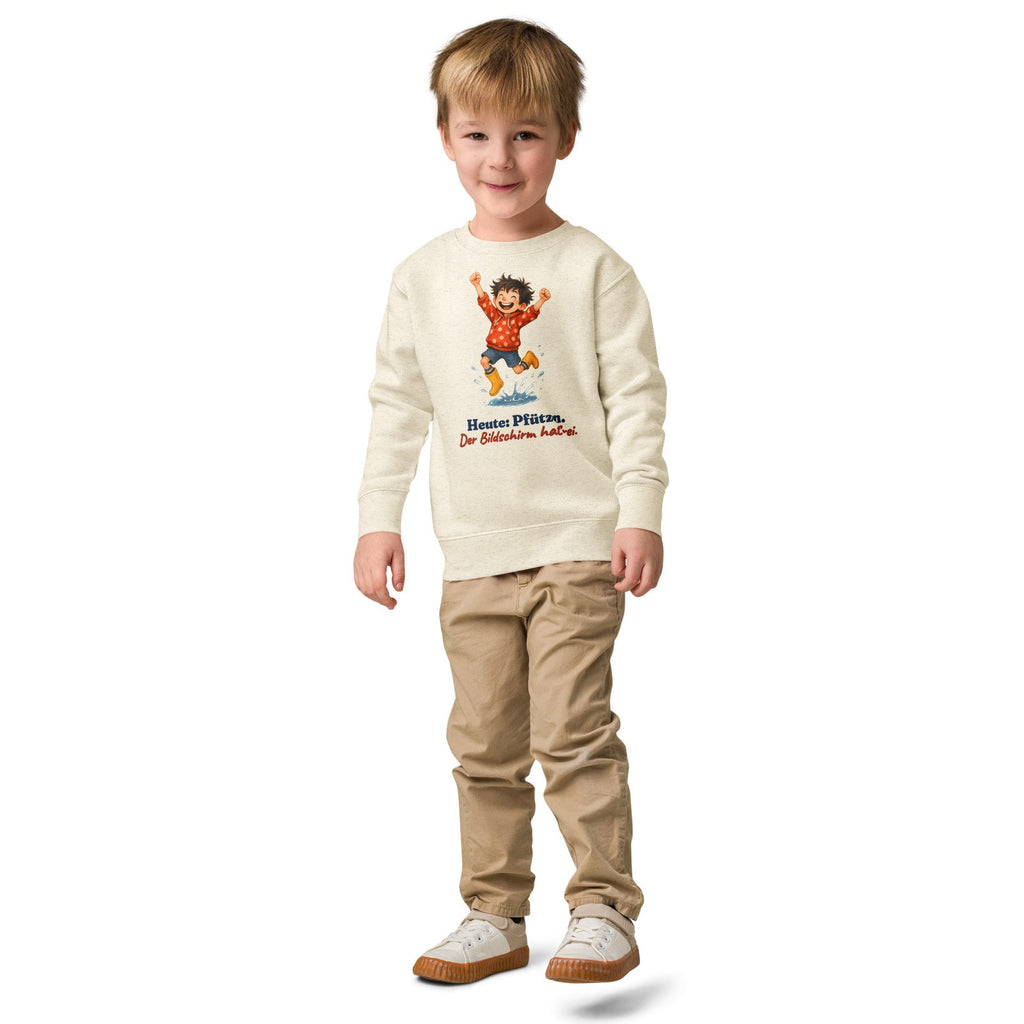 Heute: Pfützen. Der Bildschirm hat frei. — Kinder-Sweatshirt – Produktfoto