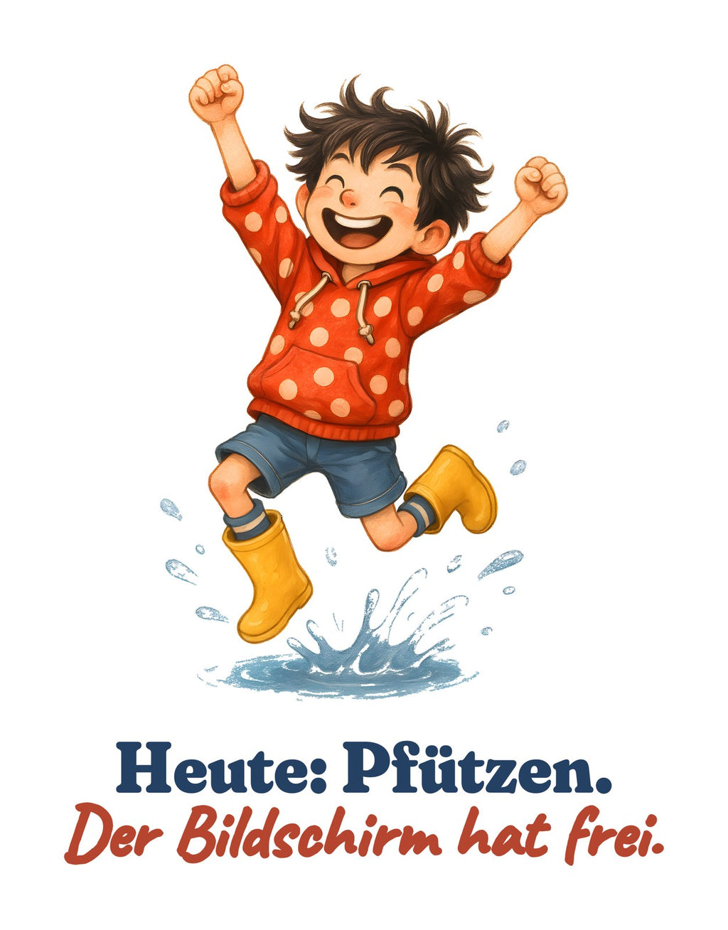 Heute: Pfützen. Der Bildschirm hat frei. — Kinder-Sweatshirt – Motiv