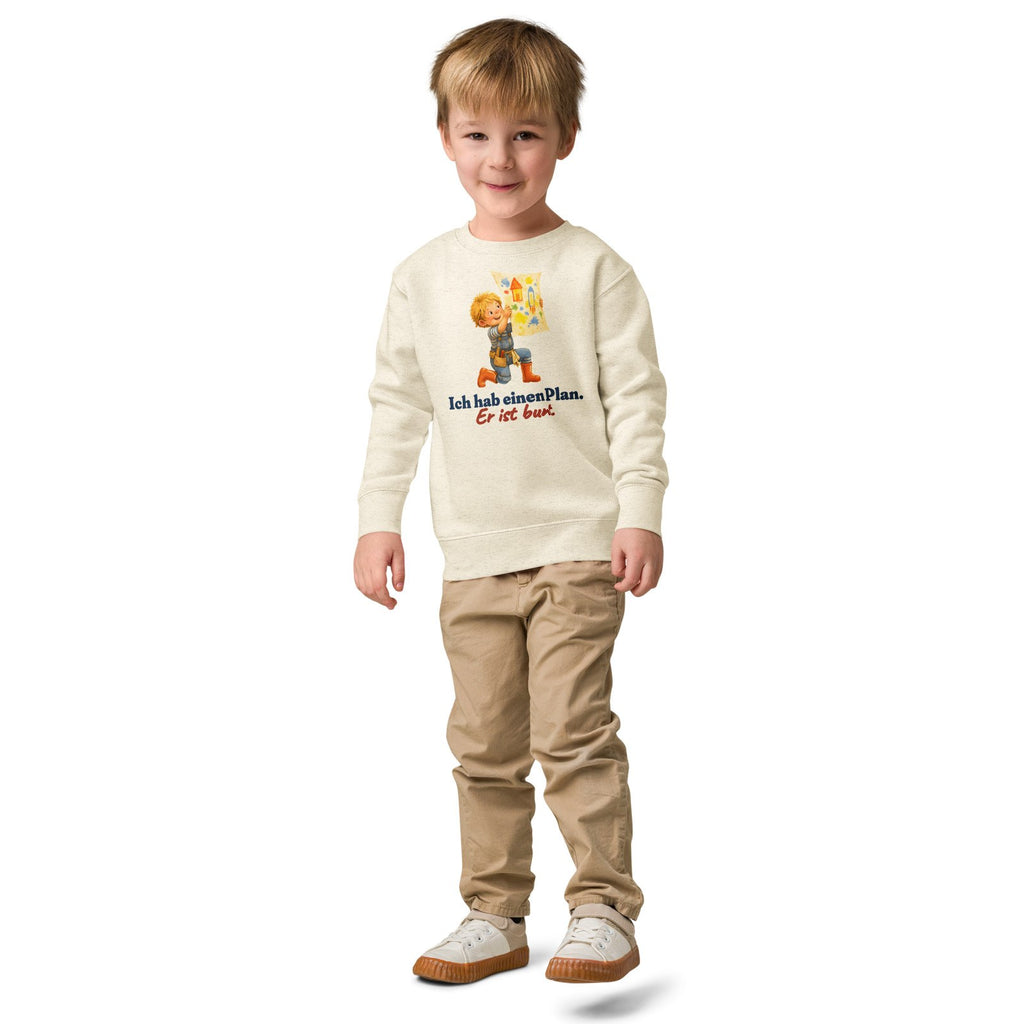 Ich hab einen Plan. Er ist bunt. — Kinder-Sweatshirt – Produktfoto