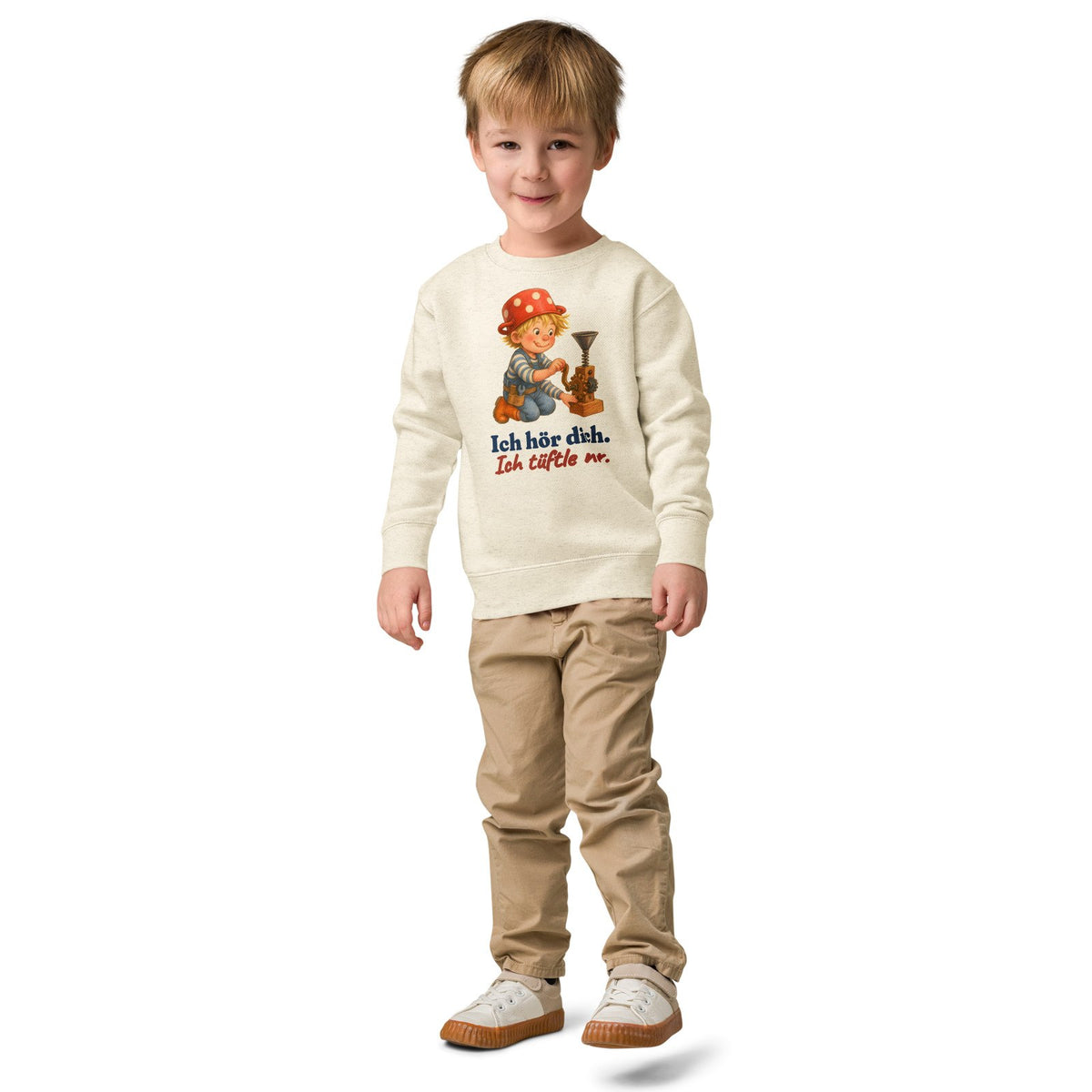 Ich hör dich. Ich tüftle nur. — Kinder-Sweatshirt – Produktfoto