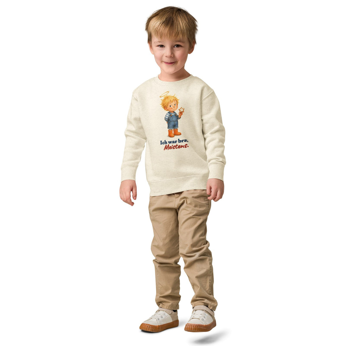 Ich war brav. Meistens. — Kinder-Sweatshirt – Produktfoto