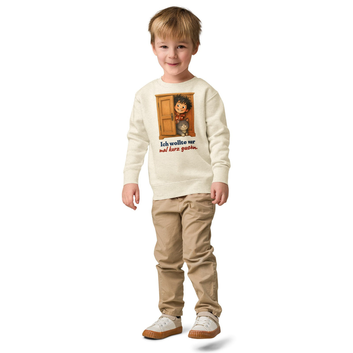 Ich wollte nur mal kurz gucken. — Kinder-Sweatshirt – Produktfoto