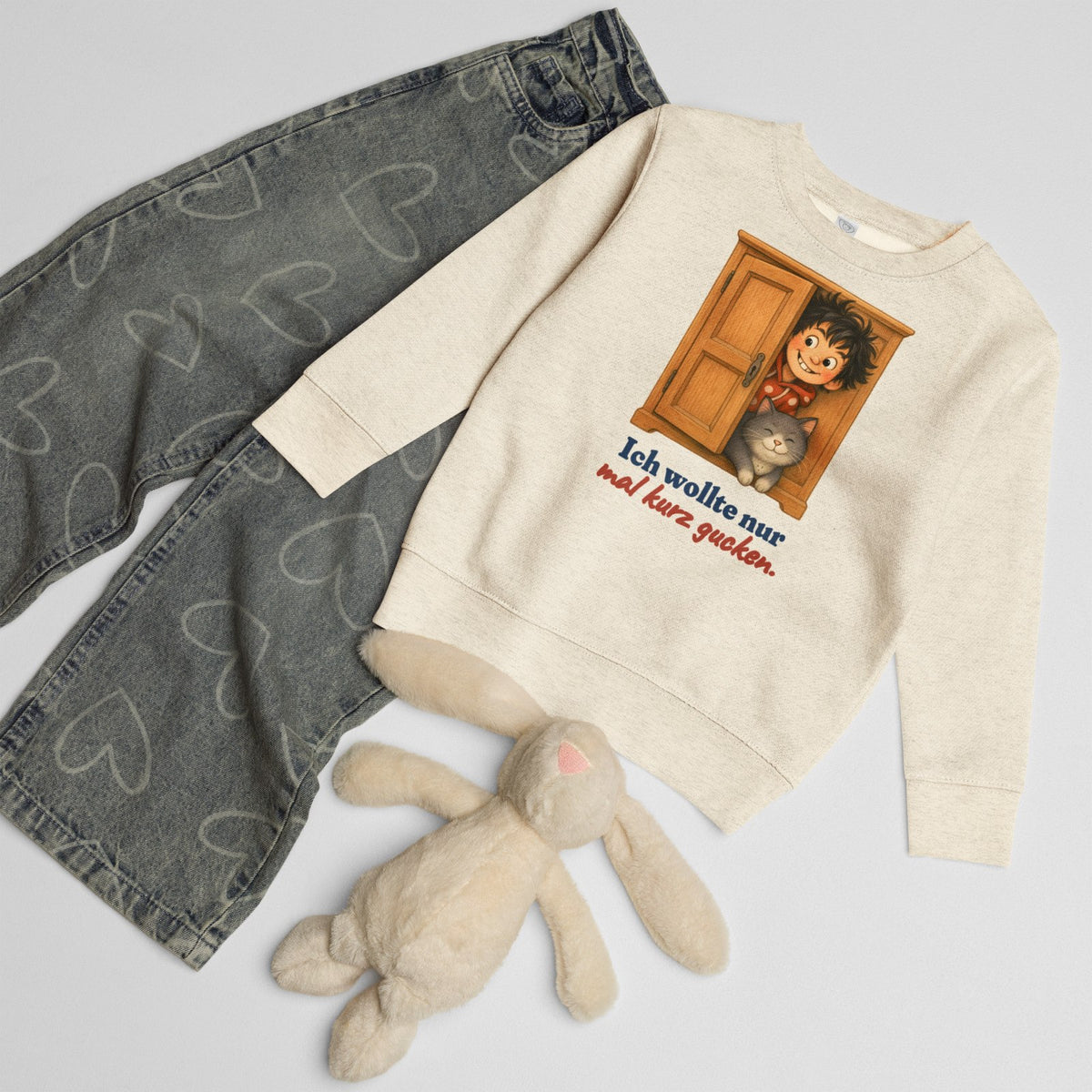 Ich wollte nur mal kurz gucken. — Kinder-Sweatshirt – Produktfoto