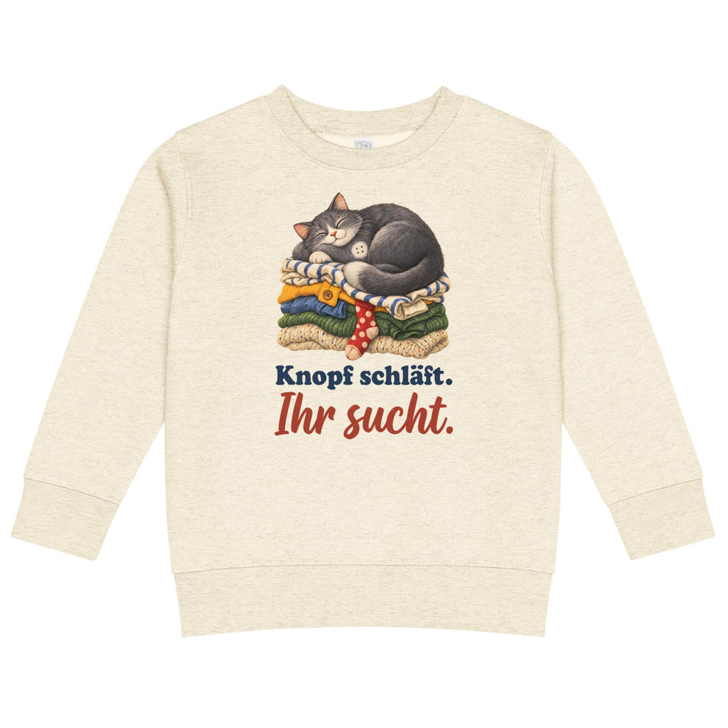 Knopf schläft. Ihr sucht. — Kinder-Sweatshirt – Produktfoto