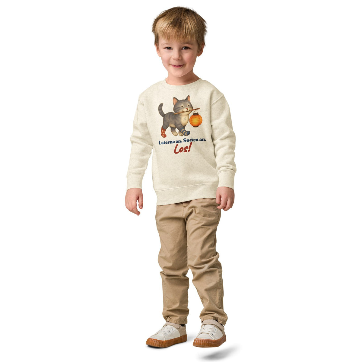 Laterne an. Socken an. Los! — Kinder-Sweatshirt – Produktfoto