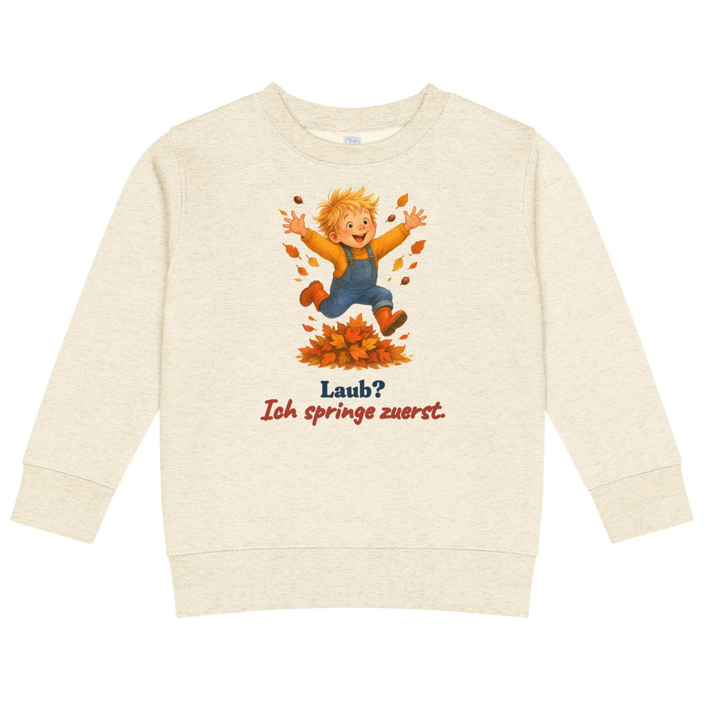Laub? Ich springe zuerst. — Kinder-Sweatshirt – Produktfoto