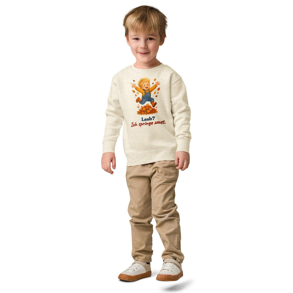 Laub? Ich springe zuerst. — Kinder-Sweatshirt – Produktfoto