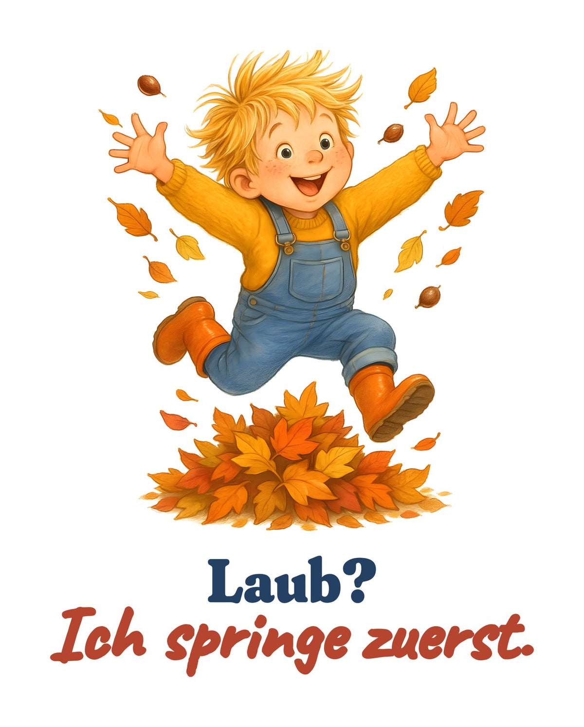 Laub? Ich springe zuerst. — Kinder-Sweatshirt – Motiv