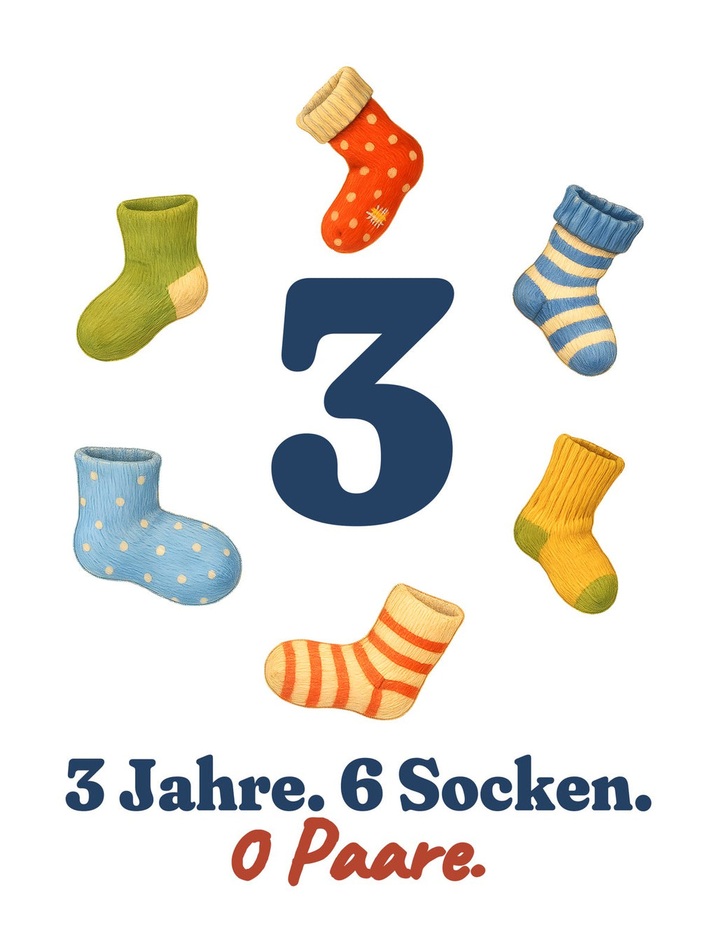 3 Jahre. 6 Socken. 0 Paare. — Kleinkind-Shirt – Motiv