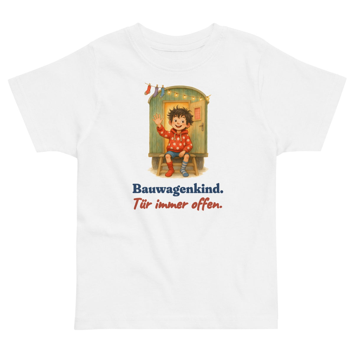 Bauwagenkind. Tür immer offen. — Kleinkind-Shirt – Produktfoto