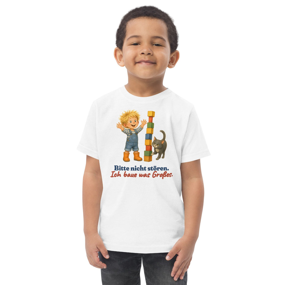 Bitte nicht stören. Ich baue was Großes. — Kleinkind-Shirt – Produktfoto