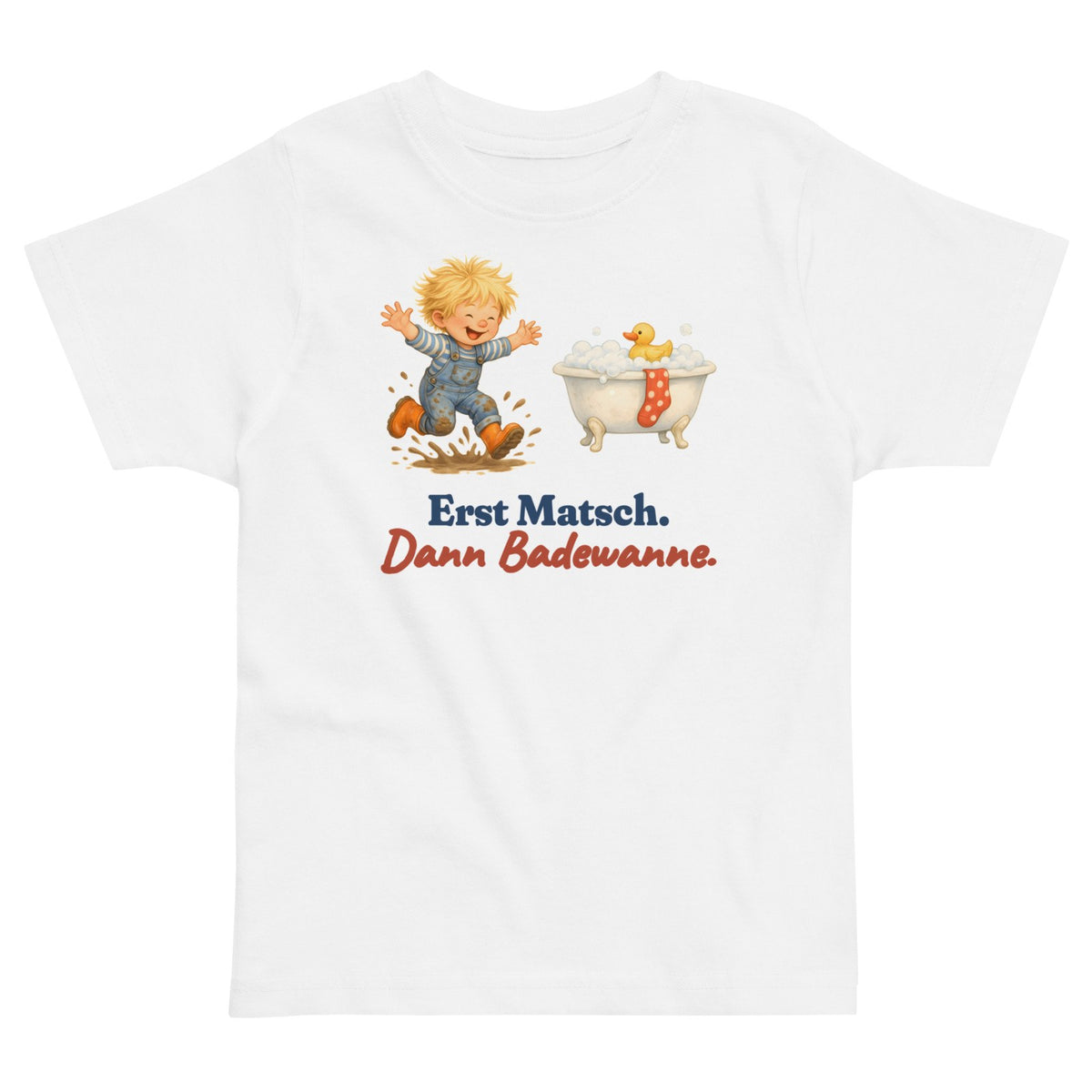 Erst Matsch. Dann Badewanne. — Kleinkind-Shirt – Produktfoto