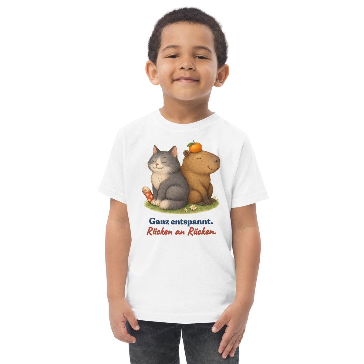 Ganz entspannt. Rücken an Rücken. — Kleinkind-Shirt – Produktfoto
