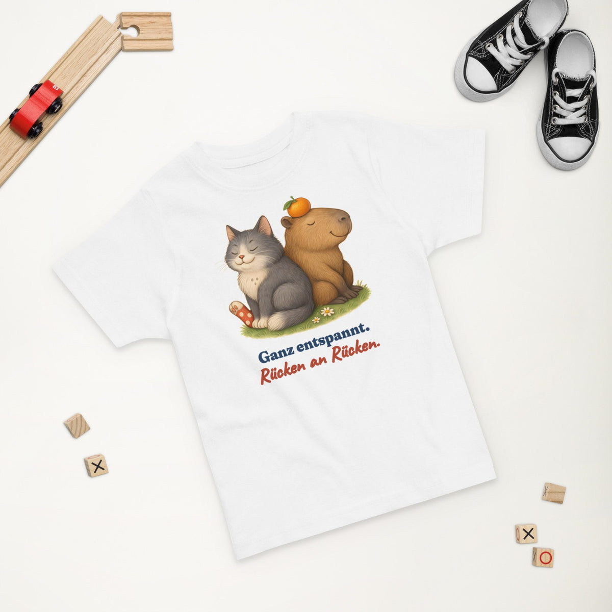 Ganz entspannt. Rücken an Rücken. — Kleinkind-Shirt – Produktfoto