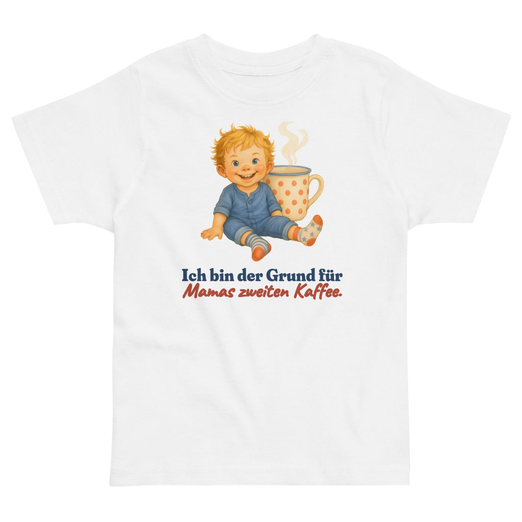 Ich bin der Grund für Mamas zweiten Kaffee. — Kleinkind-Shirt – Produktfoto