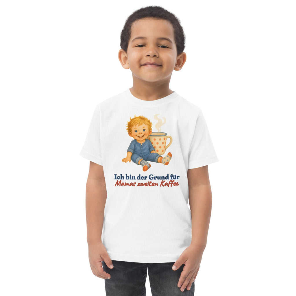Ich bin der Grund für Mamas zweiten Kaffee. — Kleinkind-Shirt – Produktfoto