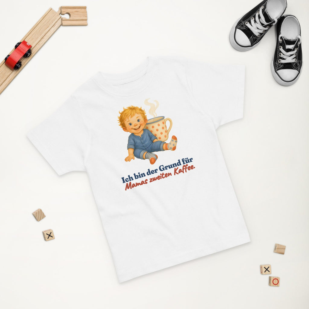 Ich bin der Grund für Mamas zweiten Kaffee. — Kleinkind-Shirt – Produktfoto