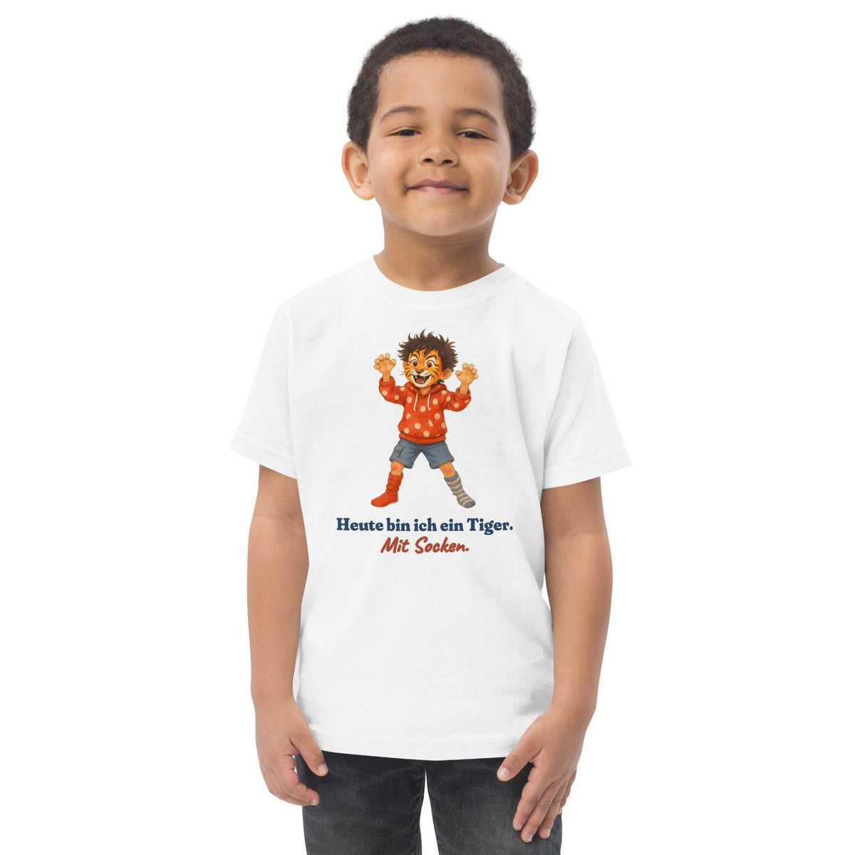 Heute bin ich ein Tiger. Mit Socken. — Kleinkind-Shirt – Produktfoto