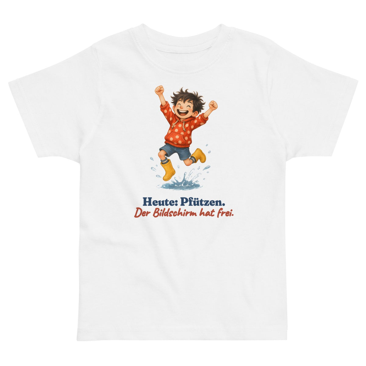 Heute: Pfützen. Der Bildschirm hat frei. — Kleinkind-Shirt – Produktfoto