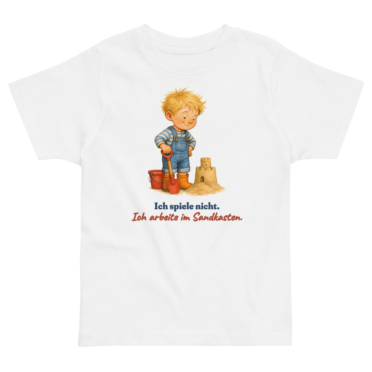 Ich spiele nicht. Ich arbeite im Sandkasten. — Kleinkind-Shirt – Produktfoto