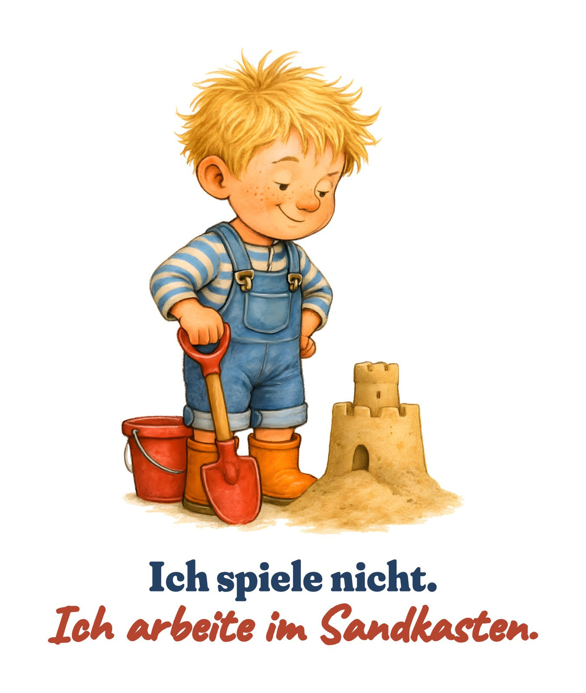 Ich spiele nicht. Ich arbeite im Sandkasten. — Kleinkind-Shirt – Motiv