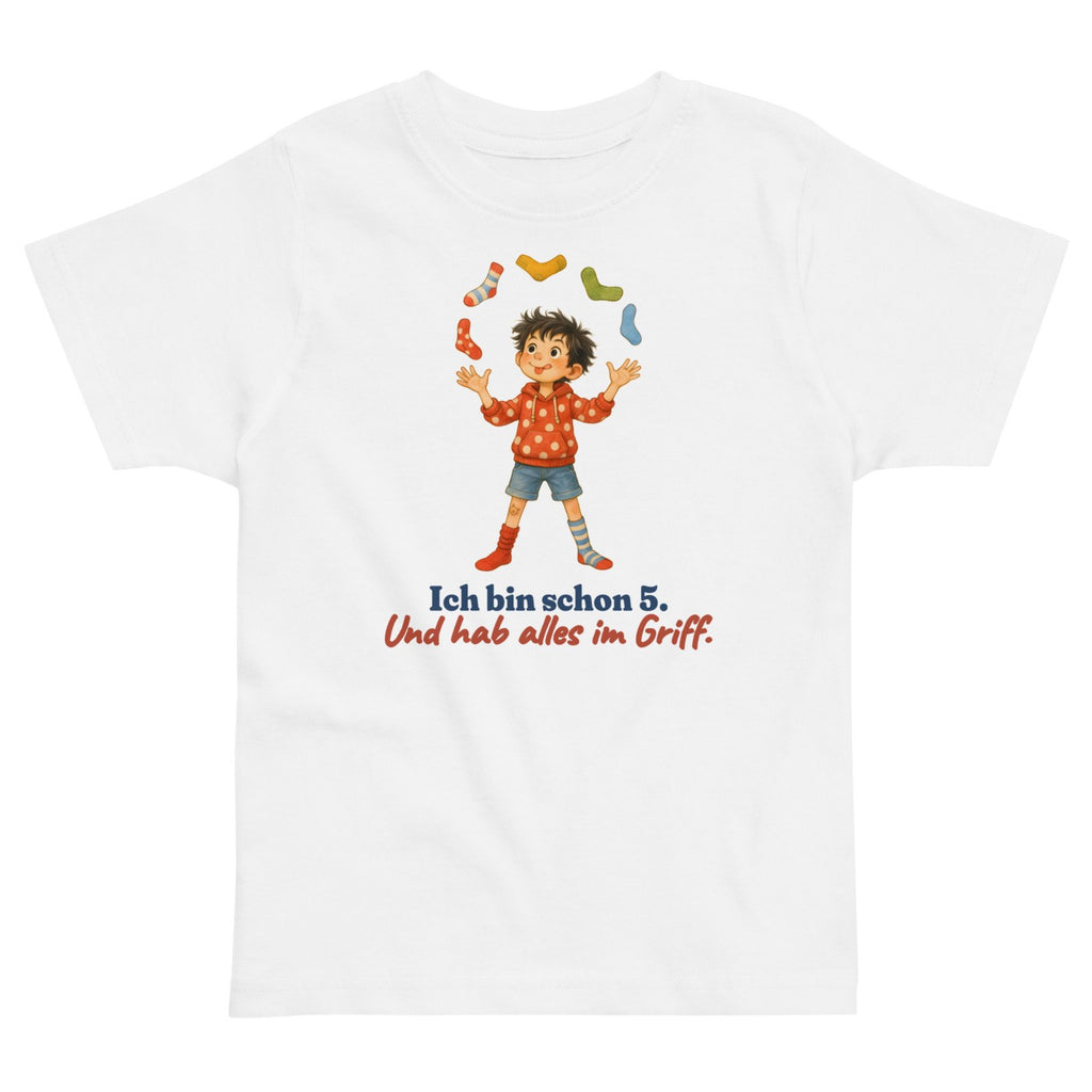 Ich bin schon 5. Und hab alles im Griff. — Kleinkind-Shirt – Produktfoto