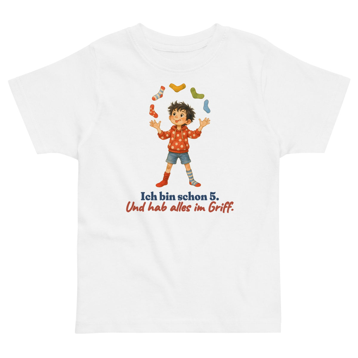 Ich bin schon 5. Und hab alles im Griff. — Kleinkind-Shirt – Produktfoto