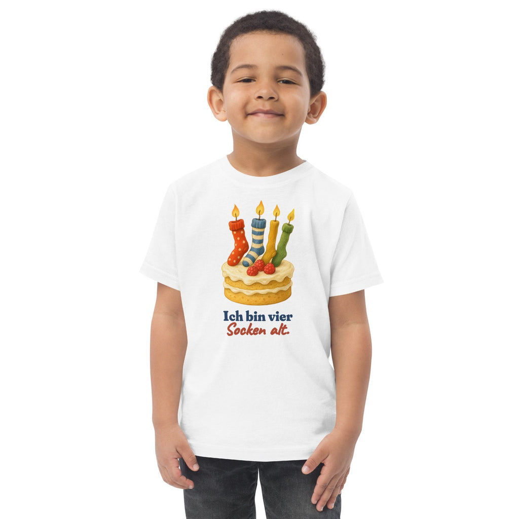 Ich bin vier Socken alt. — Kleinkind-Shirt – Produktfoto