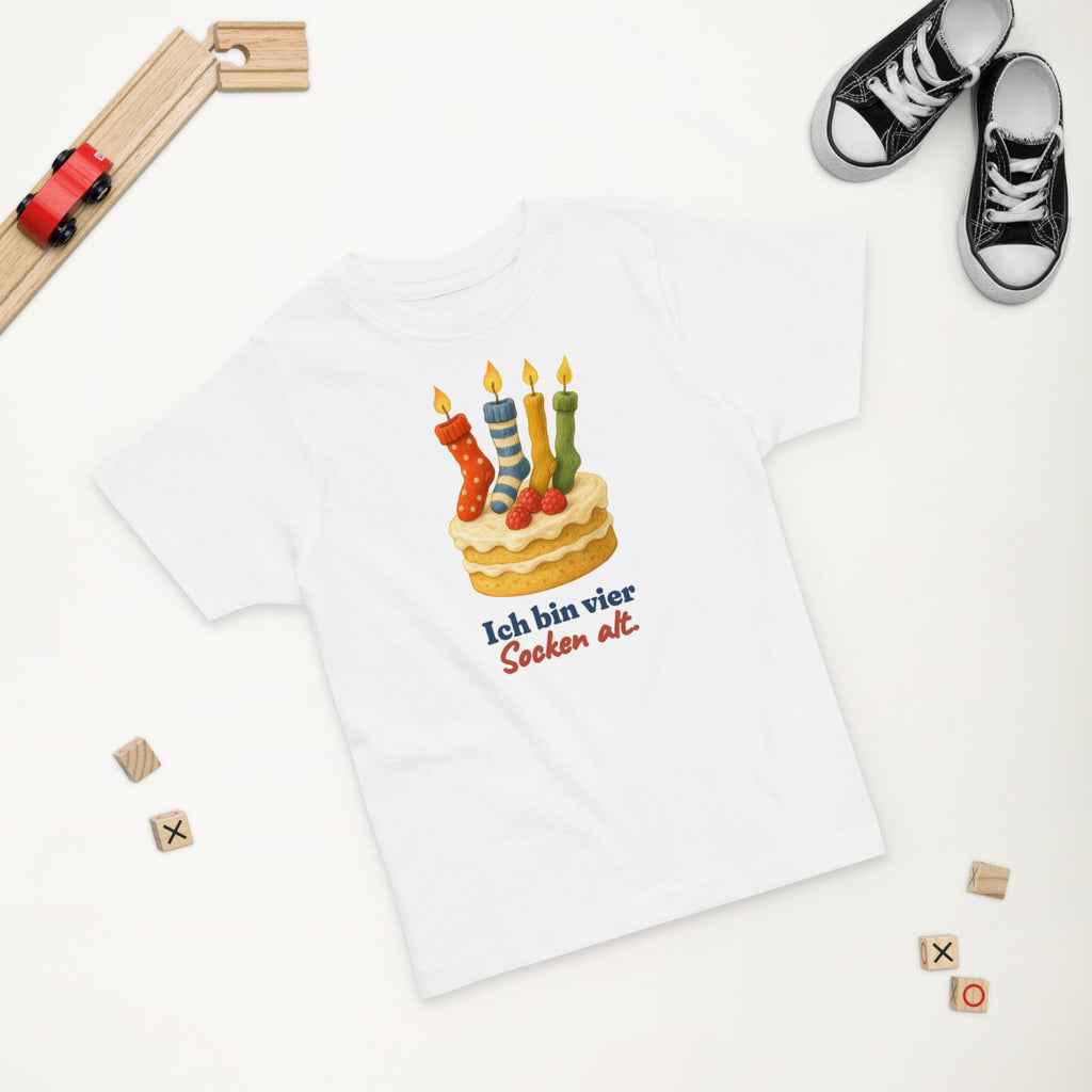 Ich bin vier Socken alt. — Kleinkind-Shirt – Produktfoto