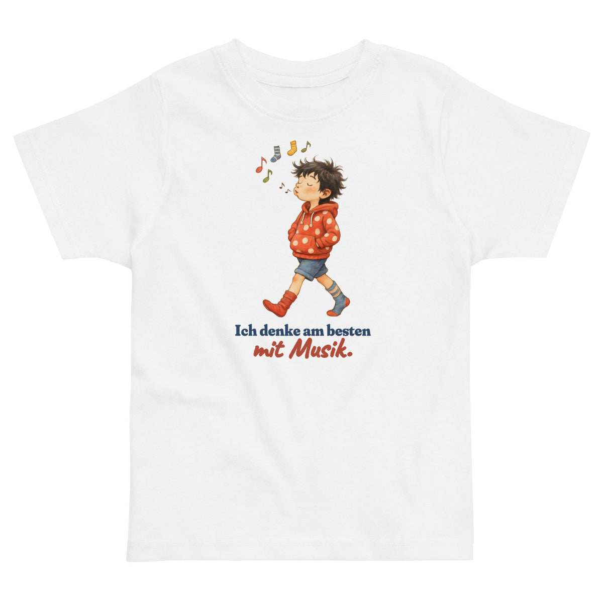 Ich denke am besten mit Musik. — Kleinkind-Shirt – Produktfoto