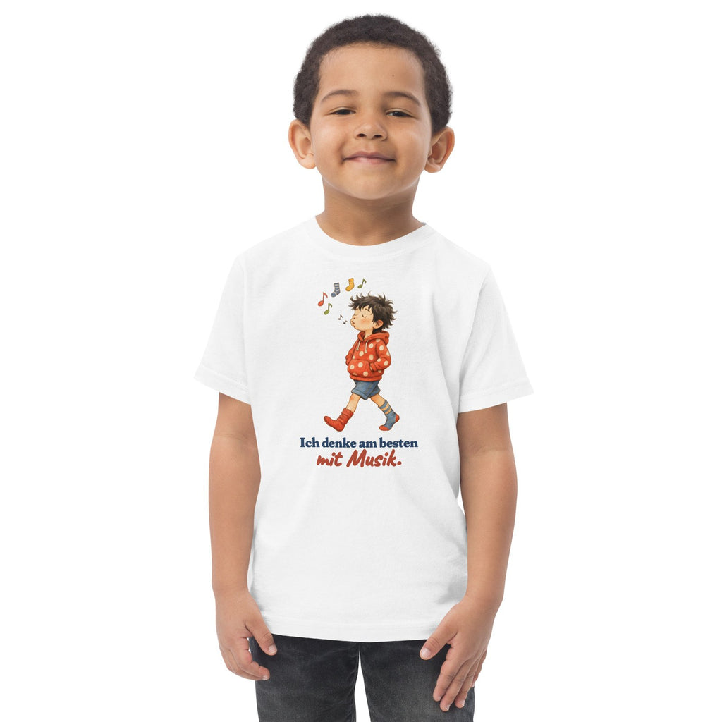 Ich denke am besten mit Musik. — Kleinkind-Shirt – Produktfoto