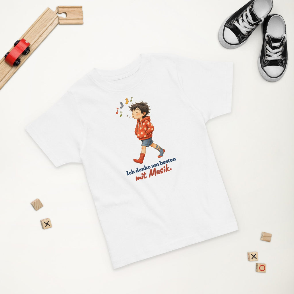 Ich denke am besten mit Musik. — Kleinkind-Shirt – Produktfoto