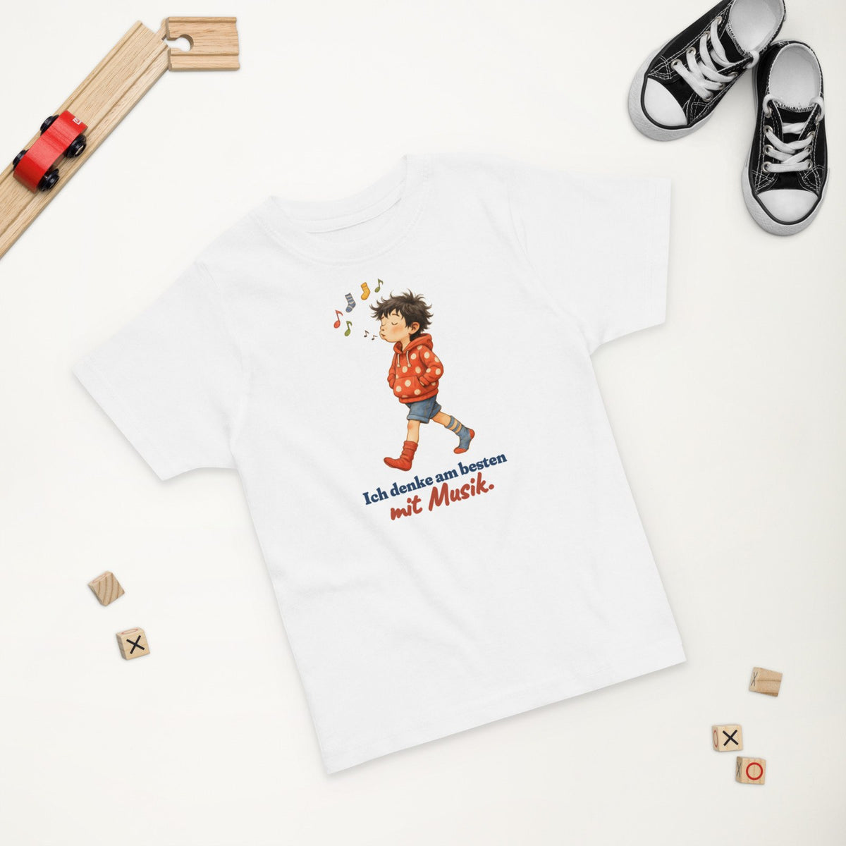 Ich denke am besten mit Musik. — Kleinkind-Shirt – Produktfoto
